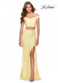 Picture of: Two Piece Off the Shoulder Sequin Lace Prom Dress in Pale Yellow, Style: 28565, Detail Picture 6