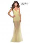 Picture of: Sheer Tulle Rhinestone Dress with Attached Shorts in Pale Yellow, Style: 28806, Detail Picture 6