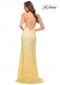 Picture of: Stretch Lace Long Dress with Deep V Neckline in Pale Yellow, Style 29842, Detail Picture 6