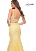 Picture of: Mermaid Two Piece Gown with Deep V and Rhinestones in Pale Yellow, Style 29970, Detail Picture 6