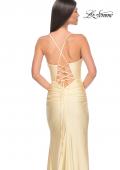 Picture of: Ruched Jersey Prom Dress with Slit in Pale Yellow, Style: 31131, Detail Picture 6