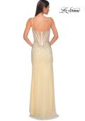 Picture of: Rhinestone Embellished Fitted Prom Dress with Corset and Deep V in Pale Yellow, Style 32717, Detail Picture 6