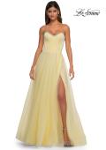 Picture of: A-line Tulle Dress with Satin Top and Rhinestone Neckline in Pale Yellow, Style: 32731, Detail Picture 6