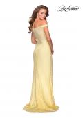 Picture of: Beaded Lace Prom Dress with Off the Shoulder Detail in Pale Yellow, Style: 28301, Detail Picture 7