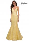 Picture of: Long Mermaid Lace Dress with Back Rhinestone Detail in Pale Yellow, Style: 28355, Detail Picture 7