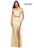 Picture of: Rhinestone Off the Shoulder Jersey Two Piece Prom Dress in Pale Yellow, Style 29951, Detail Picture 7