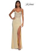 Picture of: Long Prom Dress Embellished with Rhinestones and Open Back in Pale Yellow, Style: 32547, Detail Picture 7