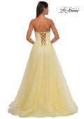 Picture of: A-line Tulle Dress with Satin Top and Rhinestone Neckline in Pale Yellow, Style: 32731, Detail Picture 7