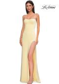 Picture of: Fitted Strapless Dress with Rhinestone Embellished Neckline and Slit in Pale Yellow, Style 32799, Detail Picture 7