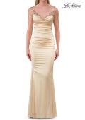 Picture of: Fitted Satin Gown with Jeweled Back Straps in Pale Yellow, Style: 33798, Detail Picture 7