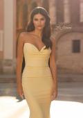 Picture of: Strapless Jersey Mermaid Gown with Ruched Bodice and Lace-Up Back in Pale Yellow, Style: 33864, Detail Picture 7