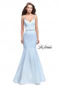 Picture of: Satin Mermaid Prom Dress with Beading and Open Back in Pale Blue, Style: 25711, Main Picture
