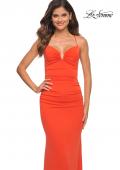 Picture of: Bright Stunning Luxe Jersey Dress with Deep V Neckline in Papaya, Main Picture