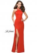 Picture of: Satin Prom Gown with Beaded Straps and Open Back in Papaya, Style: 25906, Detail Picture 1