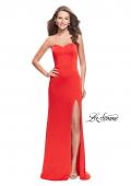 Picture of: Long Strapless Form Fitting Dress with Beaded Straps in Papaya, Style: 26253, Detail Picture 1