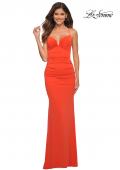 Picture of: Bright Stunning Luxe Jersey Dress with Deep V Neckline in Papaya, Detail Picture 3