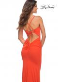 Picture of: Bright Stunning Luxe Jersey Dress with Deep V Neckline in Papaya, Detail Picture 4