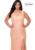 Picture of: Printed Sequin Plus Size Dress for Curves with V-Neck in Peach, Style: 29001, Detail Picture 4