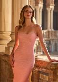 Picture of: Rhinestone Jersey Gown with Open Lace-Up Back in Peach, Style: 33863, Detail Picture 8