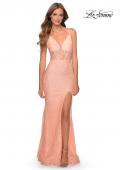 Picture of: Floor Length Lace Prom Dress with Sheer Bodice in Peach, Style: 28591, Detail Picture 9