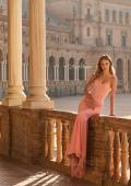 Picture of: Rhinestone Jersey Gown with Open Lace-Up Back in Peach, Style: 33863, Detail Picture 9