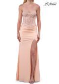 Picture of: Strapless Rhinestone Corset Gown with High Slit in Peach, Style: 33526, Detail Picture 13