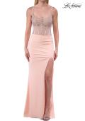 Picture of: Sheer Lace Corset Gown with High Slit and Lace-Up Back in Peach, Style: 33808, Detail Picture 13