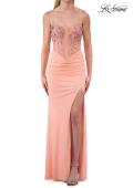 Picture of: Embroidered Corset Gown with Sheer Bodice and High Slit in Peach, Style: 33783, Detail Picture 19