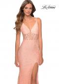 Picture of: Floor Length Lace Prom Dress with Sheer Bodice in Peach, Style: 28591, Detail Picture 2