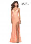 Picture of: Sequin Lace Prom Dress with Plunging Neckline in Peach, Style: 28359, Detail Picture 3