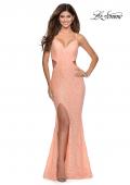 Picture of: Lace Stretch Sequin Dress with Side Cut Outs in Peach, Style: 28983, Detail Picture 3