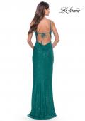 Picture of: Ruched Sequin Dress with Open Tie Back in Peacock, Style: 31583, Back Picture
