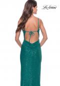 Picture of: Ruched Sequin Dress with Open Tie Back in Peacock, Style: 31583, Detail Picture 4