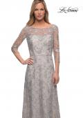 Picture of: Lace Dress with Three-Quarter Sleeves and Illusion Neckline in Pearl Silver, Main Picture