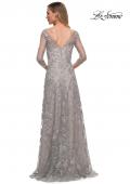 Picture of: Lace Dress with Three-Quarter Sleeves and Illusion Neckline in Pearl Silver, Back Picture