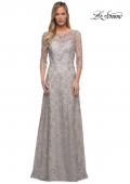 Picture of: Lace Dress with Three-Quarter Sleeves and Illusion Neckline in Pearl Silver, Detail Picture 1