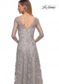 Picture of: Lace Dress with Three-Quarter Sleeves and Illusion Neckline in Pearl Silver, Detail Picture 2