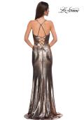 Picture of: Fitted Metallic Jersey Prom Dress with Corset Style Top in Penny , Style 32877, Detail Picture 14