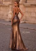 Picture of: Fitted Metallic Jersey Prom Dress with Corset Style Top in Penny , Style 32877, Back Picture