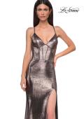 Picture of: Fitted Metallic Jersey Prom Dress with Corset Style Top in Penny , Style 32877, Detail Picture 23