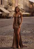 Picture of: Brushed Metallic Jersey Simple Prom Dress with Ruching in Penny , Style 32812, Detail Picture 3