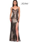 Picture of: Simple Metallic Jersey Dress with Draped Neckline and Low Back in Penny , Style 32782, Detail Picture 5