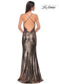 Picture of: Simple Metallic Jersey Dress with Draped Neckline and Low Back in Penny , Style 32782, Detail Picture 6