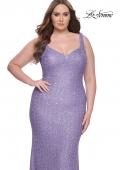 Picture of: Fitted Stretch Sequin Plus Size Dress with V Neck in Periwinkle, Style: 31163, Detail Picture 15