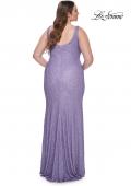 Picture of: Fitted Stretch Sequin Plus Size Dress with V Neck in Periwinkle, Style: 31163, Detail Picture 16