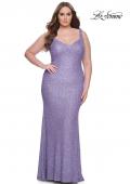 Picture of: Fitted Stretch Sequin Plus Size Dress with V Neck in Periwinkle, Style: 31163, Detail Picture 5
