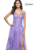 Picture of: Sequin Lace Print Tulle A-Line Prom Dress with Illusion Bodice in Periwinkle, Style: 32223, Main Picture
