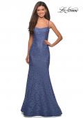 Picture of: Stretch Lace Gown with Square Neckline and Open Back in Periwinkle, Style: 27565, Detail Picture 8