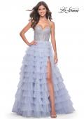 Picture of: Neon Tiered Ruffle Tulle Prom Dress with Rhinestone Embellished Bodice in Periwinkle, Style: 32335, Detail Picture 8