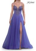 Picture of: Corset Tulle A-Line Gown with Lace Applique and Slit in Periwinkle, Style: 33860, Detail Picture 9